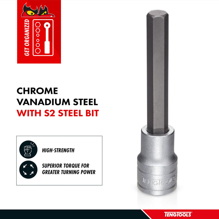 Teng Tools 1/2 Inch Drive Metric Hex 3.9 Inch Extra Long Chrome Vanadium Sockets